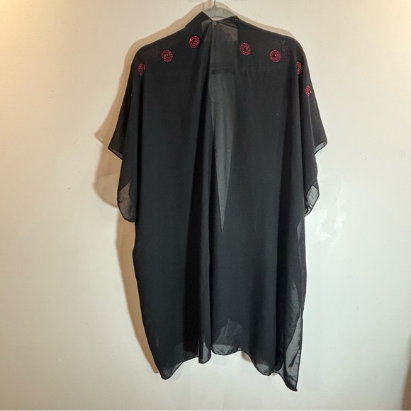 JESSICA MCCLINTOCK Red Rhinestone Circles Round Black Beads Beach Coverup Kimono - Picture 8 of 9